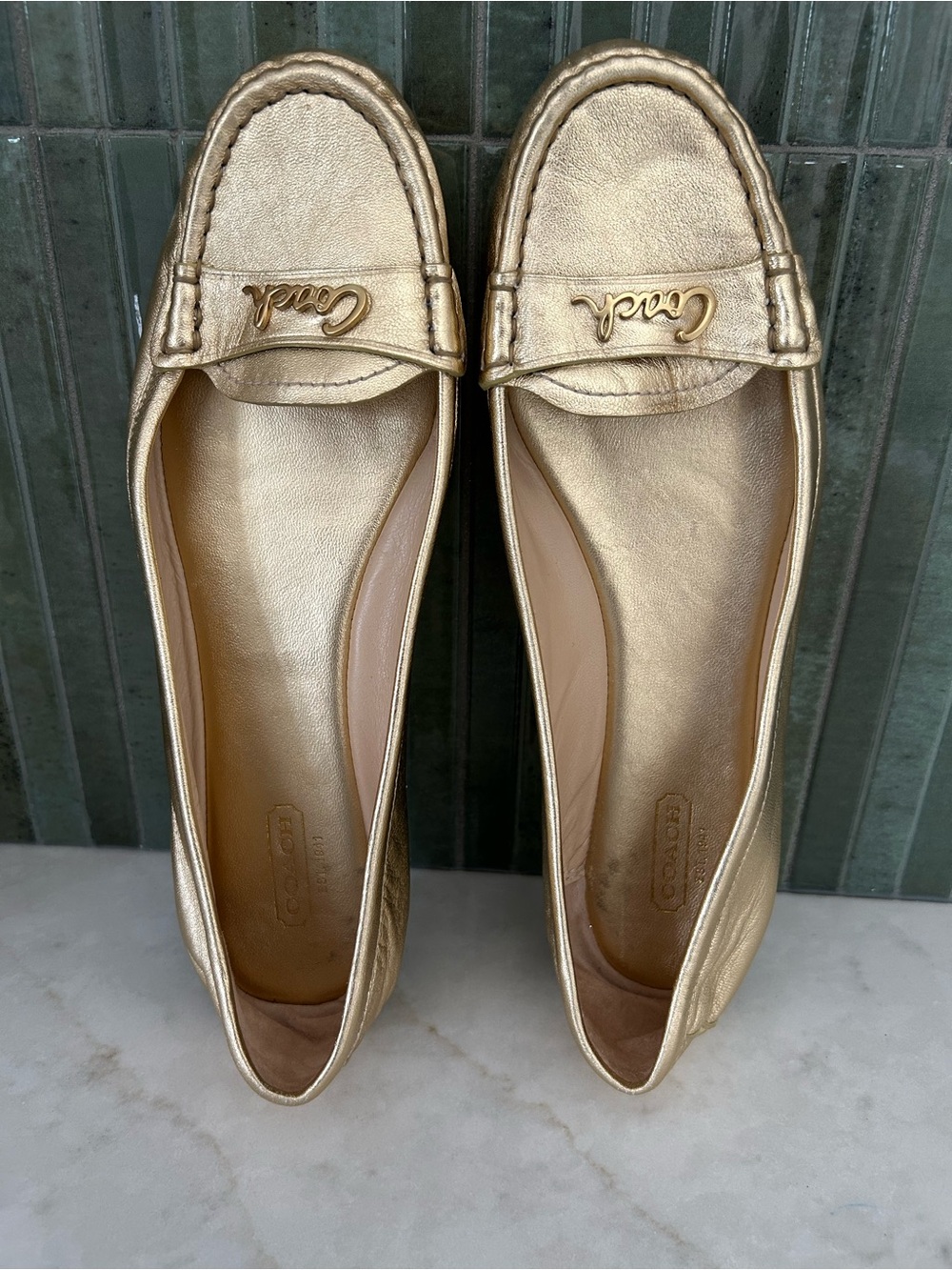 Coach Women's Metallic Gold Leather Loafers 10B